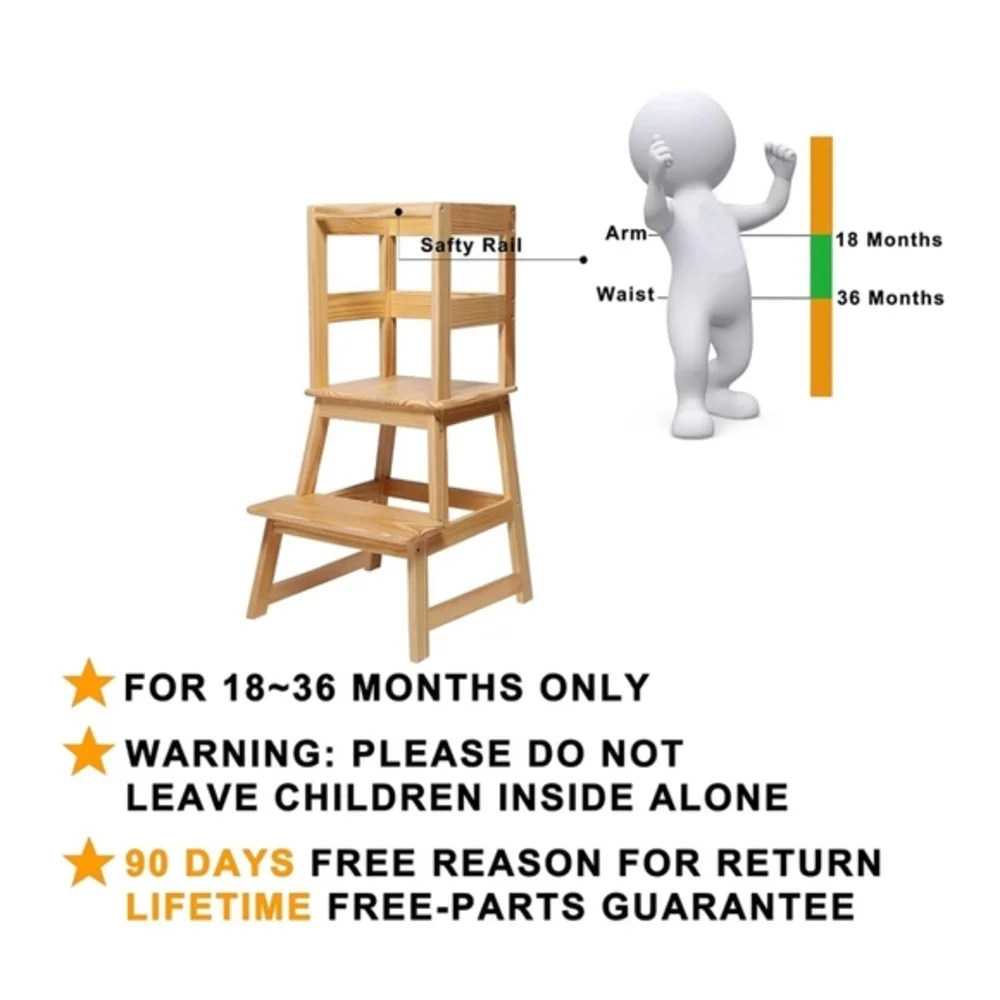 Kids Kitchen Step Stool with Safety Rail Toddler Learning Stool Montessori Tower